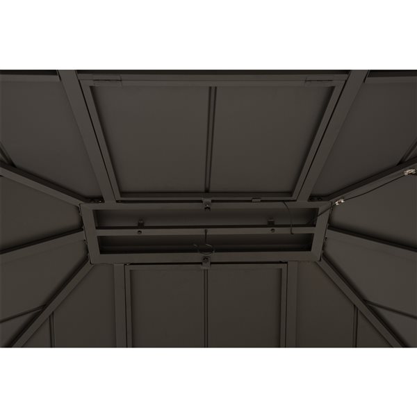 Abri de jardin Sunjoy permanent en cèdre noir de 13,9 pi x 12 pi rectangulaire avec toit en acier et lumières DEL