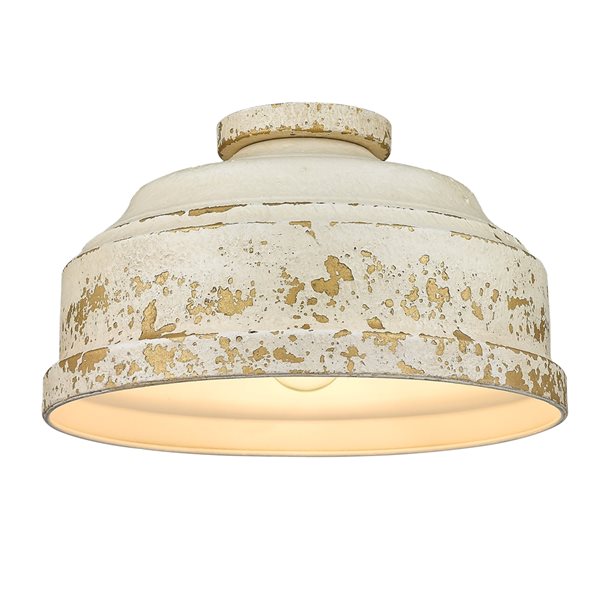 Golden Lighting Keating 13.75-in Antique Ivory Farmhouse Flush Mount Light