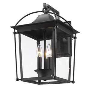 Golden Lighting Brigham 17.25-in Outdoor Wall Sconce in Natural Black with Clear Glass Shade