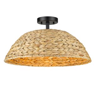 Golden Lighting Rue 18.75-in Matte Black Coastal Semi-Flush Mount Light