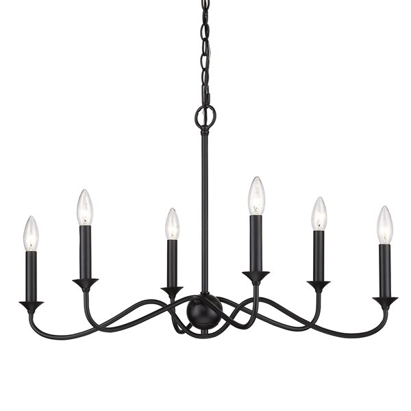 Golden Lighting Tierney 6-Light Matte Black Traditional Antler Chandelier