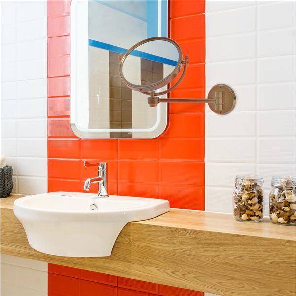 Allied Brass 11-in Brushed Bronze Double-Sided 2x Magnifying Wall-Mounted Mirror