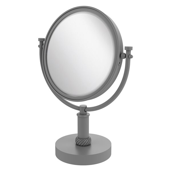 Allied Brass 8-in x 15-in Matte Grey Double-Sided 5x Magnifying Countertop Vanity Mirror
