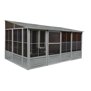 Solarium rectangulaire permanent Florence Add-A-Room par Gazebo Penguin en métal gris de 10 pi x 16 pi avec toit en acier
