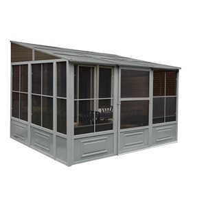 Solarium rectangulaire permanent Florence Add-A-Room par Gazebo Penguin en métal gris de 10 pi x 12 pi avec toit en acier