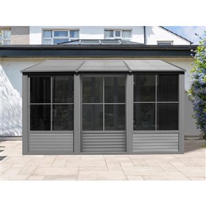 Solarium rectangulaire permanent Florence Add-A-Room par Gazebo Penguin en métal gris de 10 pi x 12 pi avec toit en acier