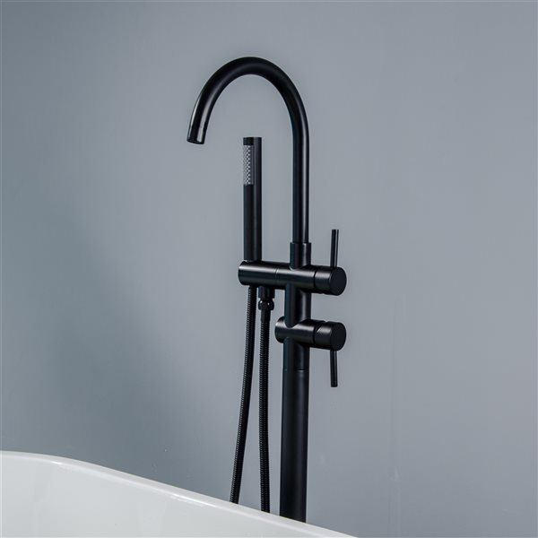 CASAINC Matte Black 2-Handle Freestanding Bathtub Faucet with Hand Shower