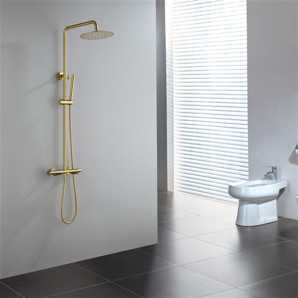 CASAINC Brushed Gold Shower System with Adjustable Sliding Bar and Round Shower Head