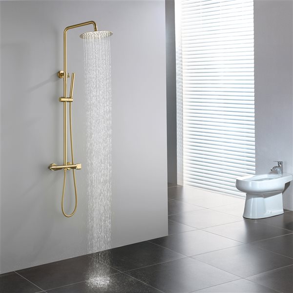 CASAINC Brushed Gold Shower System with Adjustable Sliding Bar and Round Shower Head