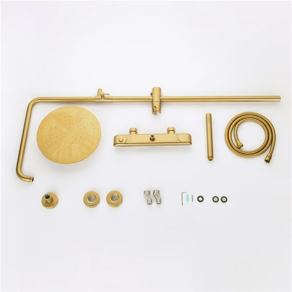 CASAINC Brushed Gold Shower System with Adjustable Sliding Bar and Round Shower Head