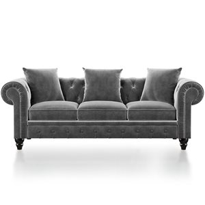 CASAINC Modern Dark Grey Velvet 3-Seat Sofa