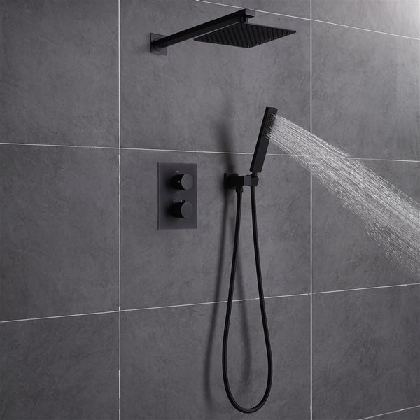 CASAINC Matte Black Shower System with Square Rainfall and Shower Head