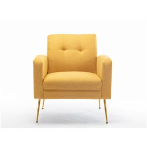 CASAINC Modern Tufted Yellow Linen Accent Chair with Gold Metal Frame