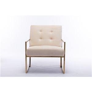 CASAINC Modern Beige Tufted Velvet Accent Chair with Gold Metal Frame