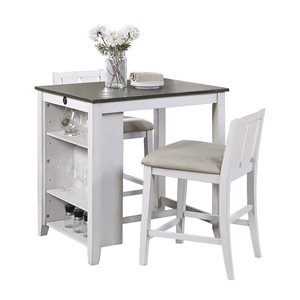 CASAINC 3-Pieces Rectangular 36-in L White Wood Counter Height Dining Set with Grey Polyester Chairs