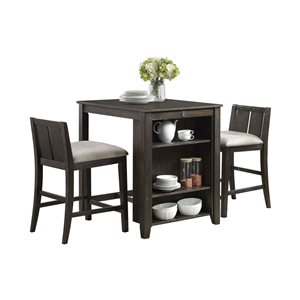 CASAINC 3-Pieces Rectangular 36-in L Black Wood Counter Height Dining Set with Grey Polyester Chairs