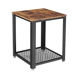 CASAINC Black Wood Rectangular 2-Tier End Table with Storage Shelf
