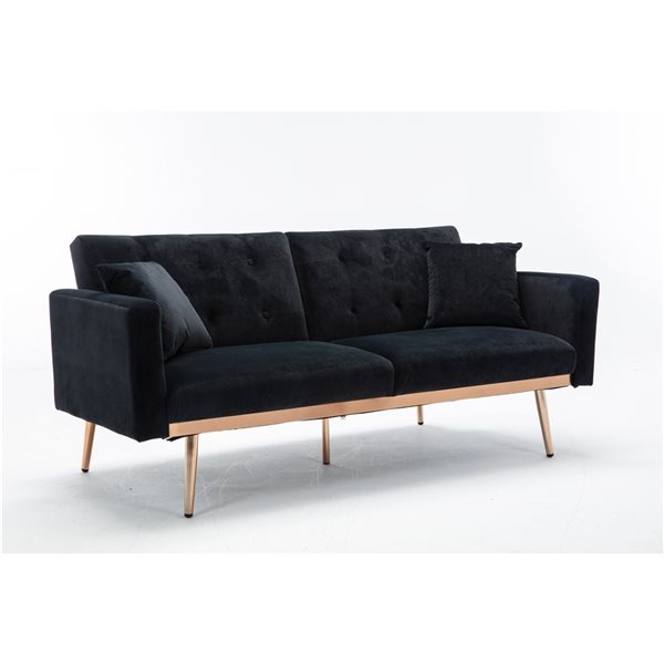 CASAINC Modern Black Velvet Loveseat with Gold Legs