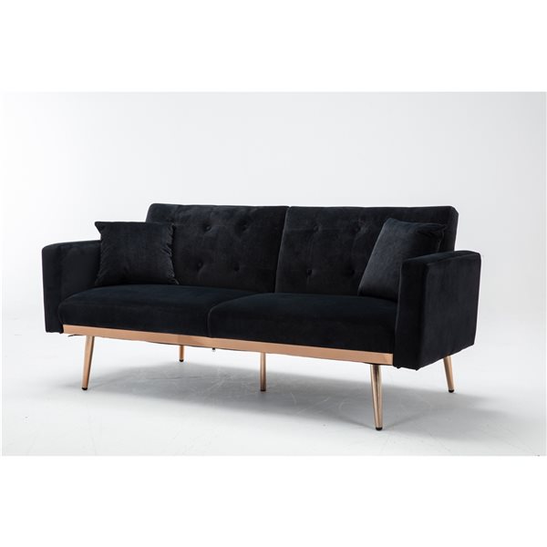 CASAINC Modern Black Velvet Loveseat with Gold Legs