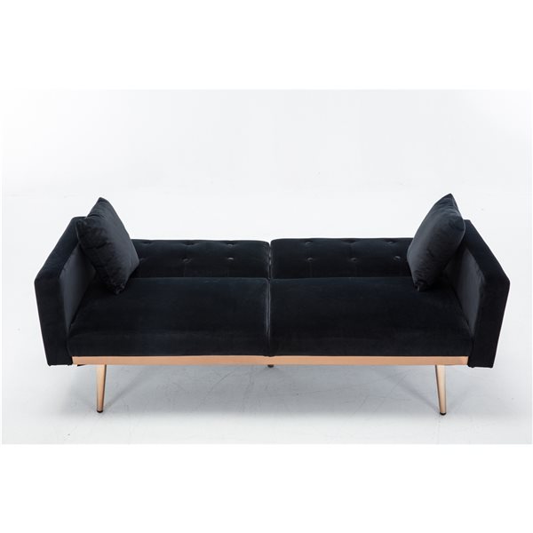 CASAINC Modern Black Velvet Loveseat with Gold Legs