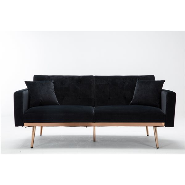 black velvet loveseat with gold legs