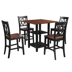 CASAINC 5-Pieces Rectangular 35-in L Black/Cherry MDF Dining Set with Black/Cherry Chairs and Double Shelf