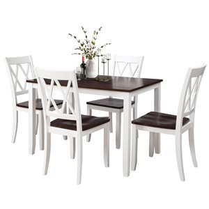 CASAINC 5-Pieces Rectangular 45.47-in L White and Cherry Wood Dining Set with White Chairs