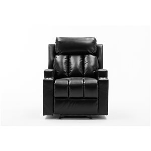 CASAINC Black Faux Leather Manual Recliner with 2 Cup Holders