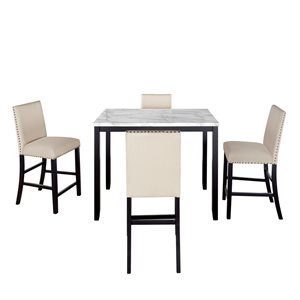 CASAINC 5-Pieces Rectangular 45.5-in L Faux Marble Wood Dining Set with Beige Chairs
