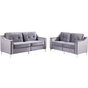 CASAINC Modern Grey Velvet Sofa with Chrome Legs