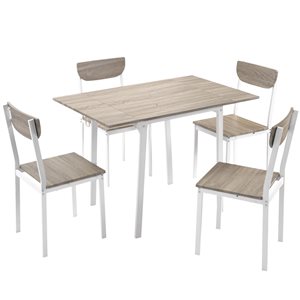 CASAINC 5-Pieces Rectangular 43.3-in L Light Grey Metal and Wood Dining Set with Grey/Wood Chairs