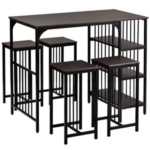 CASAINC 5-Pieces Industrial Rectangular 43.3-in L Espresso Metal Dining Set with Black Chairs