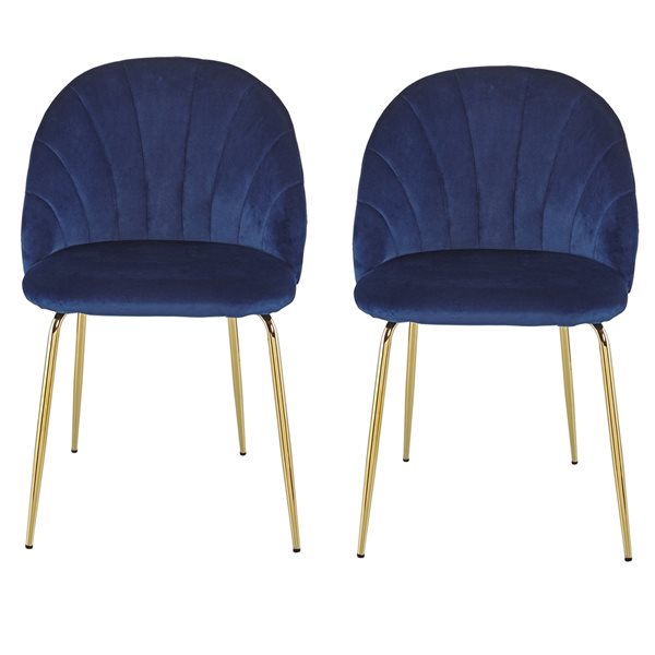 CASAINC Navy Blue Contemporary Velvet Upholstered Dining Chair with Gold Legs - Set of 2 BSS 