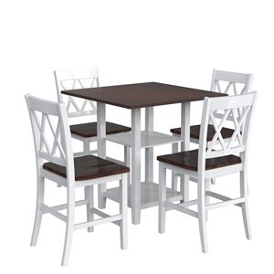 CASAINC 5-Pieces Rectangular 35-in L White/Cherry MDF Dining Set with White/Cherry Chairs and Double Shelf