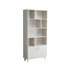 CASAINC White Wood 7-Shelf Geometric Standard Bookcase with 2-Door