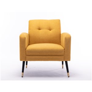 CASAINC Modern Tufted Yellow Linen Accent Chair with Black Metal Frame
