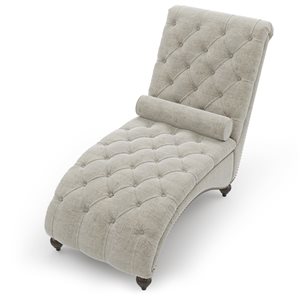 CASAINC Modern Beige Linen Chaise Lounge Sofa with 1 pillow