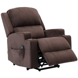 CASAINC Brown Faux Leather Lift Powered Recliner with 2 Cup Holders