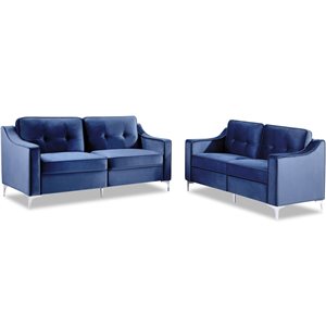 CASAINC Modern Blue Velvet Sofa with Chrome Legs