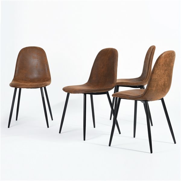 Homycasa Charlton Vintage Brown Microsuede Upholstered Dining Chair with Black Metal Frame - Set of 4