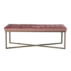 FurnitureR Rizzo Modern Pink Velvet Accent Bench with Gold Legs