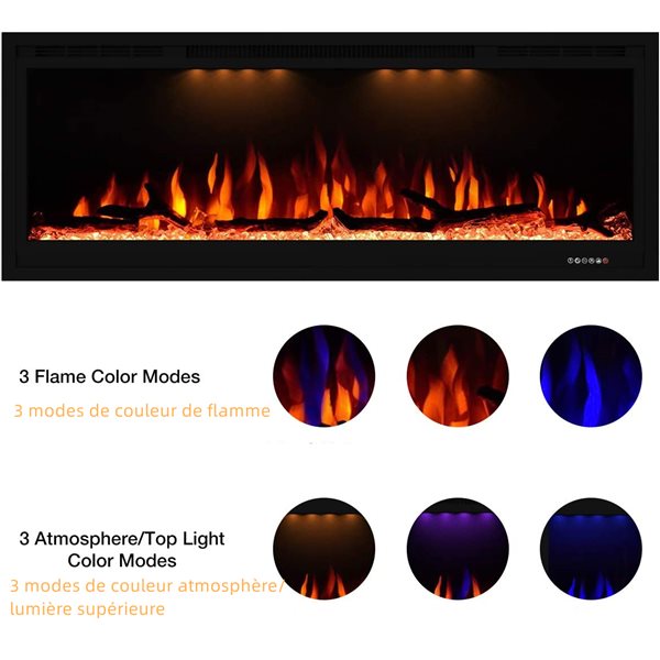 CASAINC 76-in Black LED Electric Wall-Mounted Recessed Fireplace