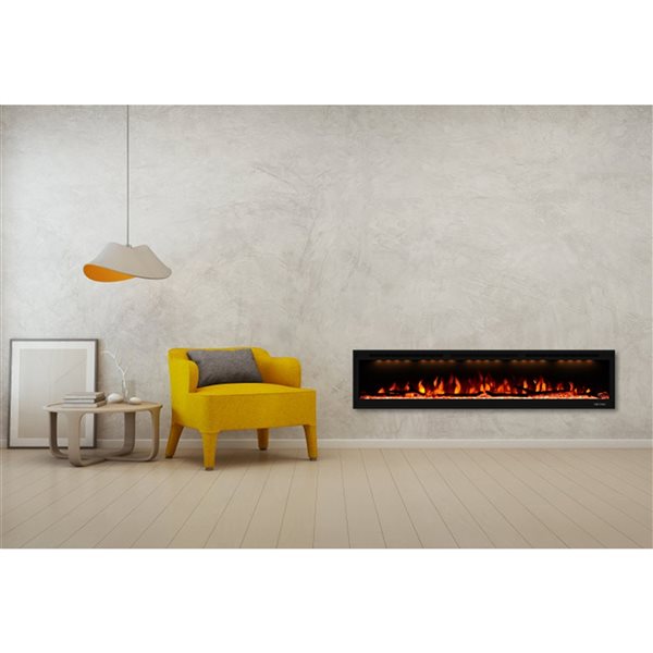 CASAINC 76-in Black LED Electric Wall-Mounted Recessed Fireplace