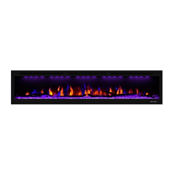 CASAINC 76-in Black LED Electric Wall-Mounted Recessed Fireplace