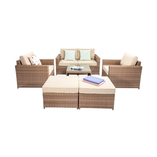 beige wicker patio set