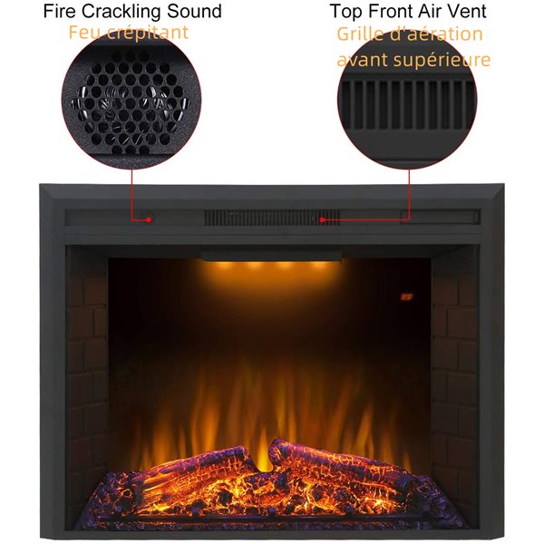 CASAINC 30-in Black Tempered-Glass LED Electric Recessed Fireplace with Remote Control