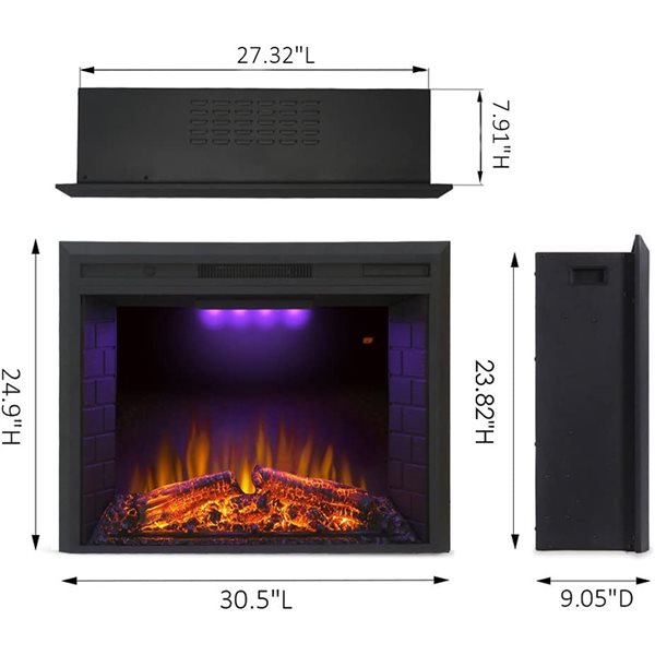 CASAINC 30-in Black Tempered-Glass LED Electric Recessed Fireplace with Remote Control
