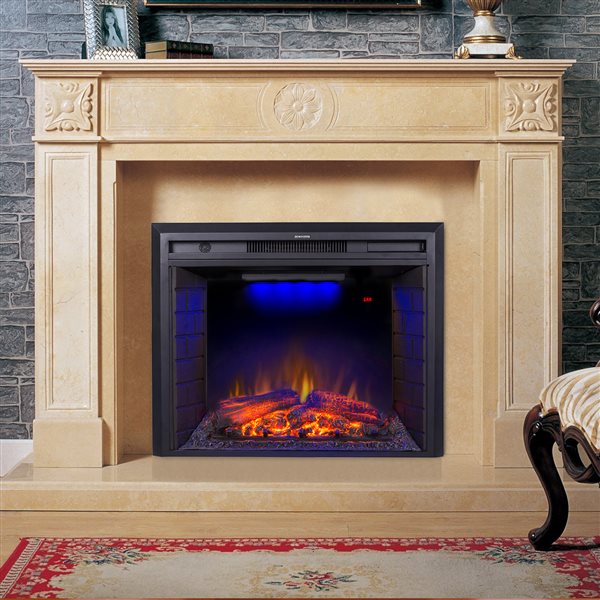 CASAINC 30-in Black Tempered-Glass LED Electric Recessed Fireplace with Remote Control