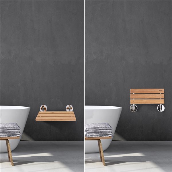 CASAINC 20-in Brown Teak Wall-Mounted Folding Shower Seat