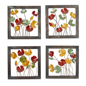 Grayson Lane 14-in x 14-in Multicoloured Metal Traditional Floral Wall Decor - Set of 4